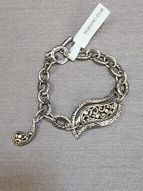 SILVER AND GOLDTONE BRACELET WITH TOGGLE CLASP, FLOATING CENTER DESIGN,CHARM NWT